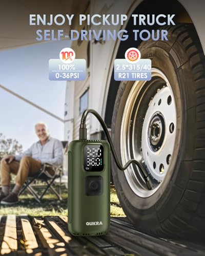 Image of T22 Tire Inflator Protable Air Compressor, 3x Faster Auto Cordless Air Pump, 160PSI Tire Pump, Smart Electric Pump with LED Light and Digital Display for Car Motorcycle Bike and Ball, Green