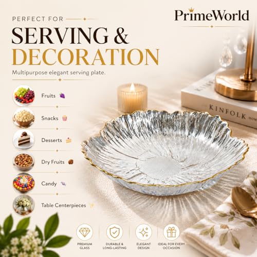 Image of PrimeWorld Fruit Basket Plate Set of 2 | Multipurpose Tabletop Food Storage Basket for Fruits, Snacks & Bread | Decorative Serving Tray for Home Kitchen Dining Table