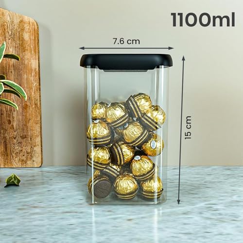 Image of Plastic Jar for Kitchen Storage Set of 6 (1100 Ml Each) | Airtight BPA Free Food Grade Containers | Transparent Storage Boxes for Tea, Coffee, Sugar, Dry Fruits, Spices Dishwasher Safe