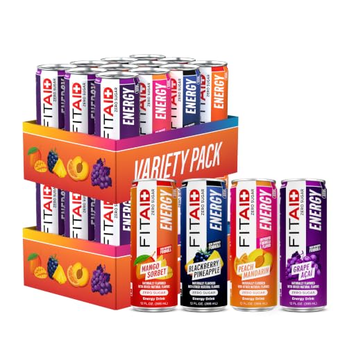 FITAID Energy Zero Sugar Variety Pack 200mg, 12 fl oz (24-Pack)