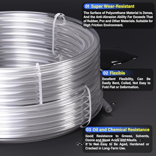 Image of TAILONZ PNEUMATIC Clear 1 /4 Inch OD 10 Meter 32.8ft PU Polyurethane Air Tubing Kit Pipe Hose Air Line Tubing Air Hose Fittings Push to Connect Fittings(27PCS)