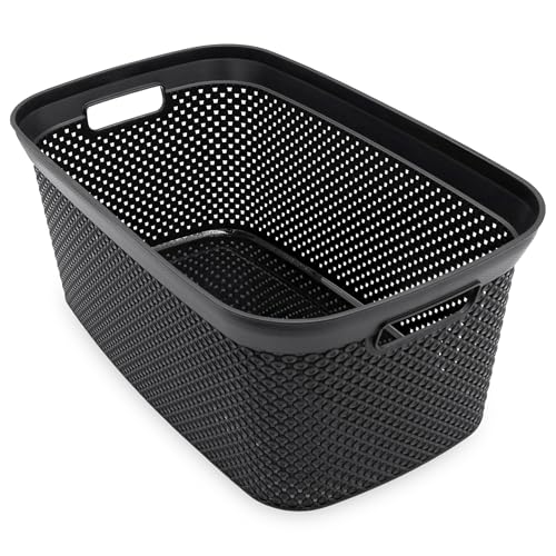 Panier à linge noir 54 x 33 cm avec aspect grillagé - 35 L - Corbeille de transport en plastique...