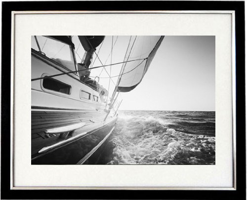 "Sailing In South africa" Framed Black & White Print Of An Ocean Yacht Off The Cape Town Coast. Seascape Art And Photography Picture, Black And White Prints