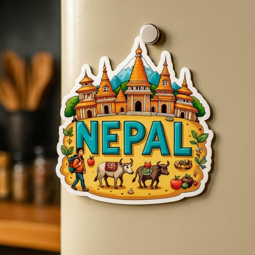 Image of Naxon Nepal Country Theme Souvenir Wooden Refrigerator Stylish Fridge Magnet - Fridge Decoration Magnet for Kitchen & Home Decor | Perfect Souvenir Gift | Size 3x3 Inches | Pack of 1