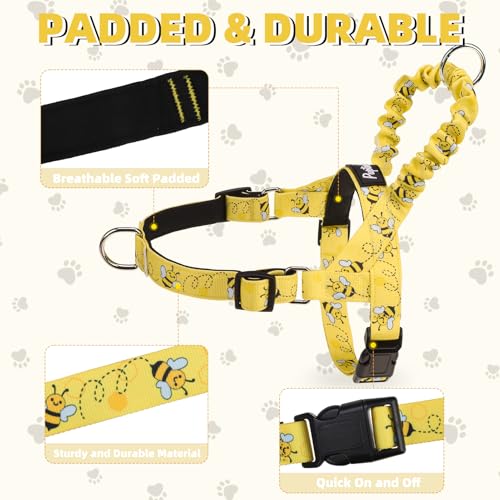 Image of PUPTECK No Pull Dog Harness Small Sized Dog, Adjustable Reflective Pet Vest Harness with Bungee Handle, Escape Proof No Choke Harness for Small Dogs Walking Training, Yellow Bee S