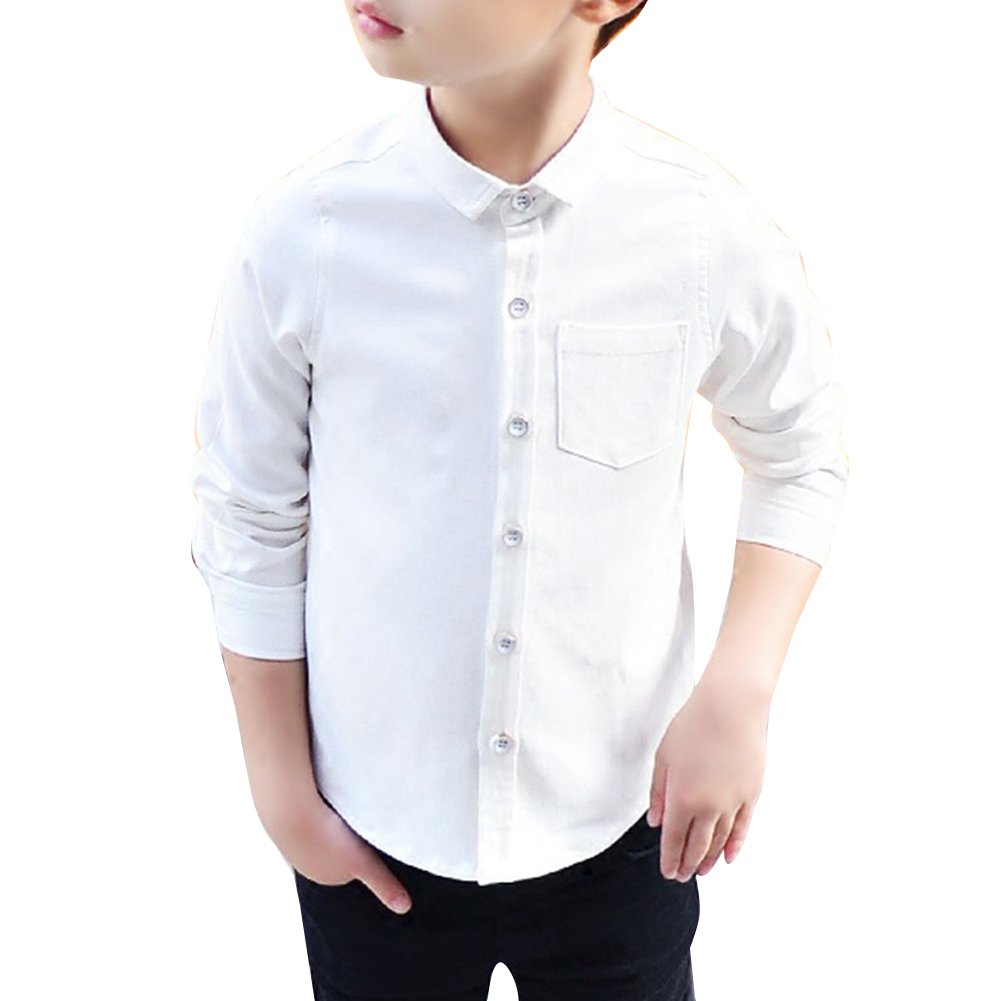 LaoZanA Camisa para Chicos Uniforme Escolar Manga Larga Abotonar Camisa
