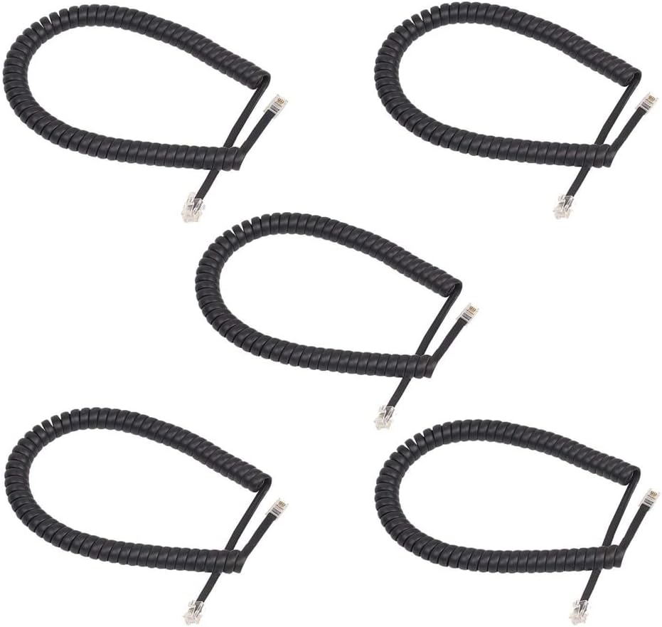 ohCome Telephone Handset Cord, [5Pack 9Feet] ohCome Pure-Copper Coiled Telephone Phone Handset Cord Cable, Coiled Length 1.6Ft to 9.0Ft Uncoiled (Black)