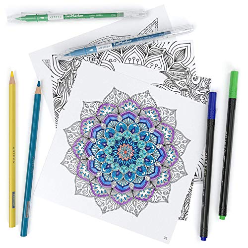 Arteza Micro-Line Ink Pens, Set Of 10 Black Fineliners Adult Coloring Book, 6.4 X 6.4 Inches, Mandala Designs, 72 Sheets, Art Supplies For Illustrators And Fine Media Artists #TOP7