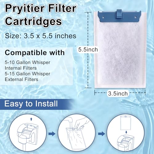 Image of Pryitier Filter Cartridge Compatible with Whisper Bio-Bag Filters 10i /IQ10 /PF10, Medium Replacement Filter Cartridges for Aquariums Compatible with ReptoFilte 20 gallons (90 GPH) (9 Pack Medium)