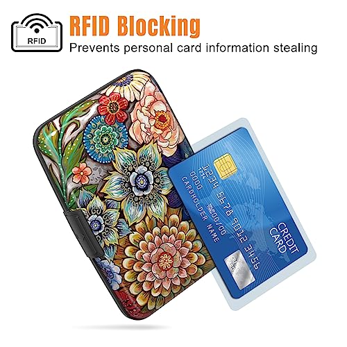 Image of Rimilak Aluminuml Credit Card Holder, Mini Credit Card Wallet RFID Blocking Slim Metal Hard Case for Women Men, Mandala Flower