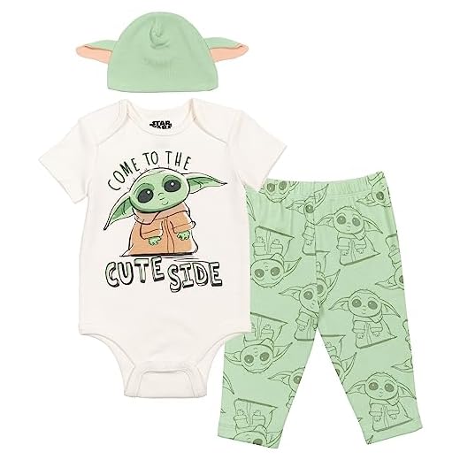 STAR WARS Mandalorian Baby Yoda Baby Boys 3 Piece Outfit Set: Bodysuit Pants Hat Newborn