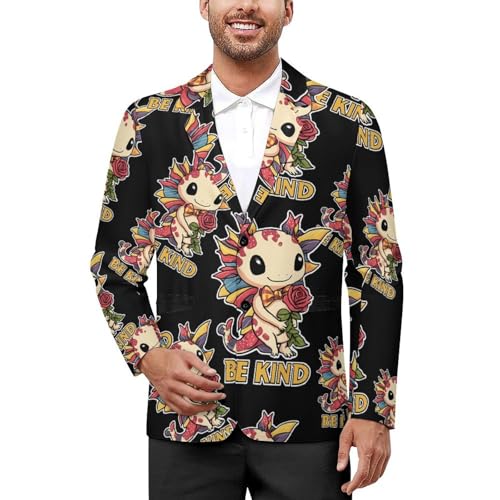 Axolotl Be Kind Autism Casual Men's Blazers Two Button Lapel Suits Jacket Lightweight Sport Coats
