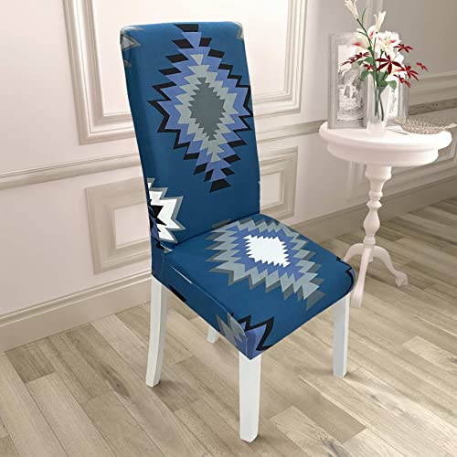 Image of House of Quirk Elastic Chair Cover Stretch Removable Washable Short Dining Chair Cover Protector Seat Slipcover (Pack of 1, Blue Current)
