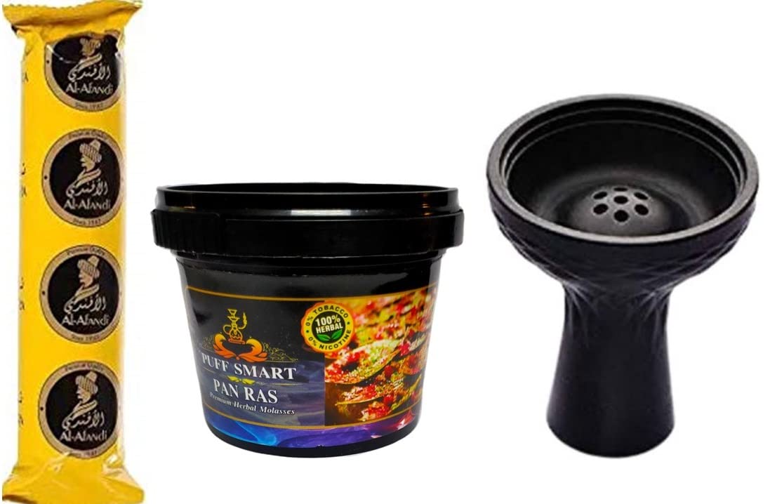 PUFF SMART Premium Herbal Flavor Pan Ras 100G And Silicone Chillum With1 Al-Afandi Quick Light Charcoal Combo (100% Nicotine And Tobacco Free)