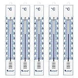 Lantelme 5 Stück Thermometer Set Deutsche Herstellung für Innen Außen und Garten analog Gartenthermometer weiß 4086