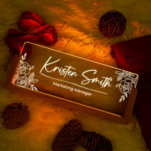 Image of Custom Name Plate for Desk, Personalized Light Up Acrylic Desk Name Plate, Personalized Office Gifts for Boss Coworkers, Teacher Employee Appreciation GIfts, Office Decor for Women Men (Design11)