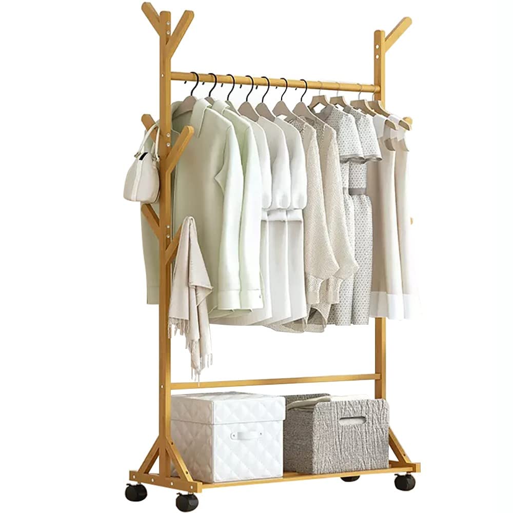 YNBSHGAA Bamboo Clothing Standing Rack, Garment Rack, Freestanding Hanger Bedroom Clothing Rack for Hallway Living Room Bedroom/a/80 * 35 * 155Cm,A-80 * 35 * 155Cm