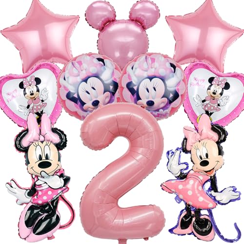 MODEQQ 10 Piezas Globos Minie Mous 2 Años Niña, Globos de Cumpleaños Minie, Globos Decoracion Cumpleaños, Globos de Aluminio, Globos Decoracion para Fiesta de Cumpleaños Niños