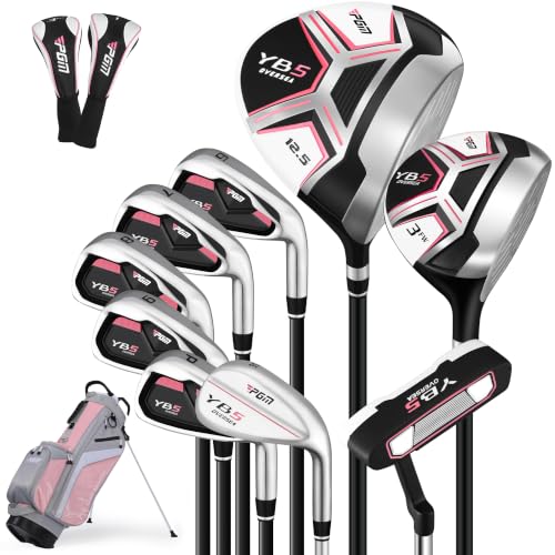PGM 12 Pieces Women's Golf Club Set – Full Set with 460cc Driver, Fairway Wood, Hybrid, Irons, Putter, Golf Stand Bag - Golf Clubs Women - Right Handed - Graphite