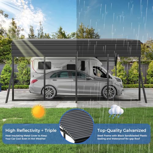 Image of AirWire 20'x20' Heavy Duty Carport Canopy for 2 Car, Metal Car Port Garage with Galvanized Steel Roof and Reinforced Stable Triangle Frame Base, Large Car Tent Shelter for Car, Pickup, Tractor, Boat