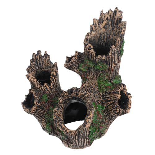 FONDOTIN 多孔?洞 水族館装飾用人工木の幹 隠れ家ネル 魚と爬虫類のための水槽オーナメント 小型水槽対応オーナメント 魚のストレス軽減と装飾性向上用