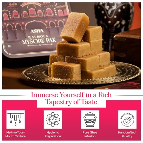 Image of ASHA SWEET CENTER Handcrafted Mysore Pak (Pack of 4 x 500G)|Made With Pure Desi Ghee|Melts In Mouth|Special Indian Mithai|Delicious & Healthy Exclusive Sweets Gift Box|Traditional Taste of Mysuru