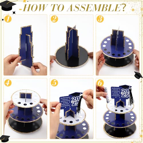 Spakon 2 Pcs 2025 Graduation Money Holder for Cash Gift Tower Tiered Cash Cake with 25 Holes for Congrats Grad Class of 2025 Graduation Party Supplies Decorations3