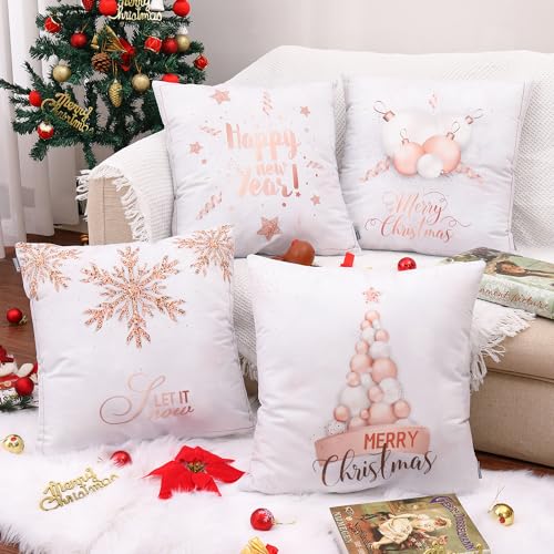 ORANIFUL Kissenbezug Weihnachten 40x40 cm 4er Set Kissenbezüge Rosa...