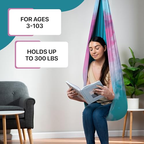 Image of Indoor Sensory Swing for Kids or Outdoor - Holds 300lbs, Double-Layer, & 360 Swivel, Calming Compression Therapy Swing Hammock for Kids & Adults with All Hardware - Sensory-Motor Toys & Gifts