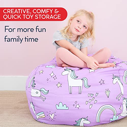 Creative Qt Stuff ’N Sit Large 33’’ Bean Bag Storage Cover For Stuffed Animals & Toys – Multicolor Dinosaur Print – Toddler & Kids’ Rooms Organizer – Beanbag Makes Great Plush Toy Hammock Alternative #TOP4