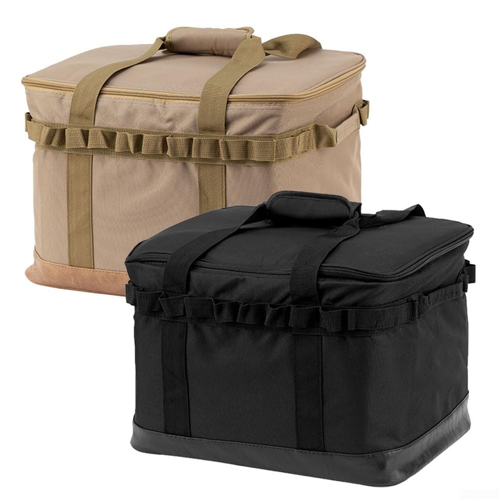 Grande borsa portaoggetti da campeggio, 42 x 32 x 29 cm, per esterni, pieghevole, organizer da picnic con cintura da appendere, cachi, per attrezzatura da trekking