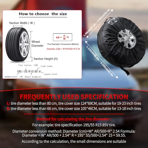 Image of Spare Tire Cover, Car Tire Cover, Seasonal Tire Totes, Portable Wheel Bags | Winter Tire Cover, Set of 4 Storage Tote Bags with Handle Fit for 13 inch to 18 inch Tyres (Diameter 66cm)-Black