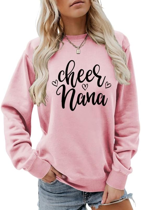 Women's Sweatshirt Cheer Nana Long Sleeve Crew Neck Grandma Pullover Top Cheerleader Cheerleading Grandma Life Shirt