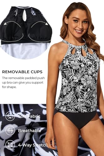 Image of Tempt Me High Neck Tankini Top Backless Bathing Suit for Women Key Hole Swimsuit Swim Top Only