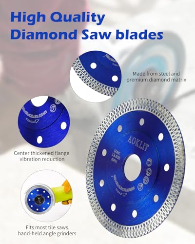 AOKLIT 4.5 inch Super Thin Diamond Tile Blade, 10 Pcs Tile Cutting Blade, Diamond Blade for Angle Grinder Cutting Porcelain Tile Granite Marbles (Blue) - Thumbnail 3