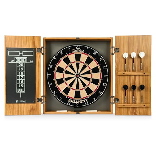 EastPoint Sports Official Size Dart Board Cabinet Set- Easy-Assembly & Complete with 6 Deluxe Steel Tip Darts and Accessories -Premium Darts Set with Scoreboard for Bar Games & Indoor Games