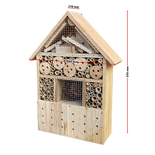Wiltec Insektenhotel hängend 285 x 110 x 370 mm, Nisthilfe für Verschiedene Insekten in Naturfarben – Bild 3