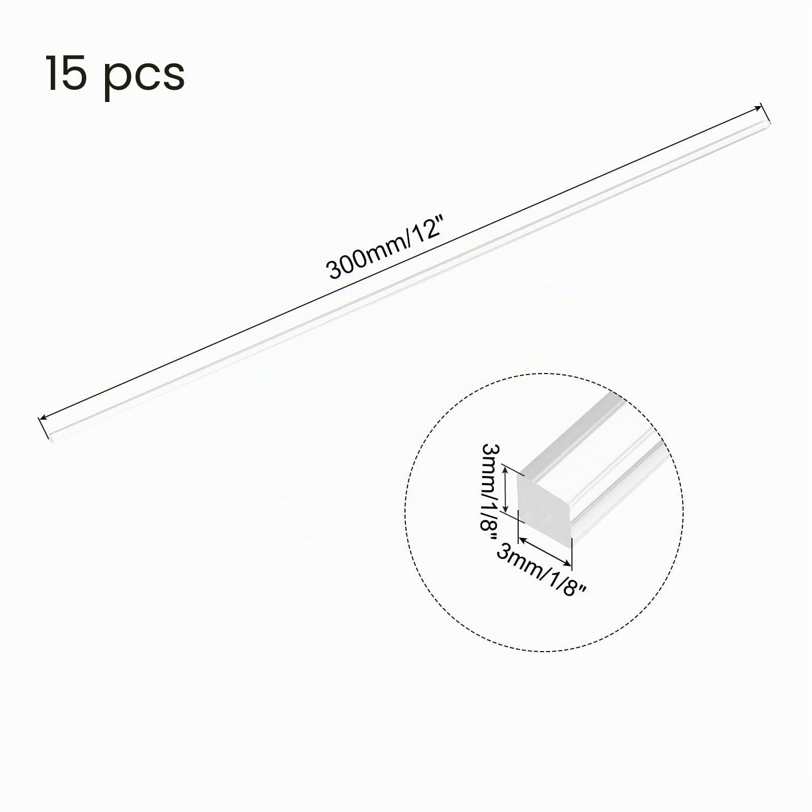 QUARKZMAN 15Pcs Tige Acrylique Transparente Carrée 3mm x 300mm Barre Acrylique Transparent, Bâtonnets en Plastique Acrylique, Bande pour Bricolage, Éclairage, Jardinage et Décorations
