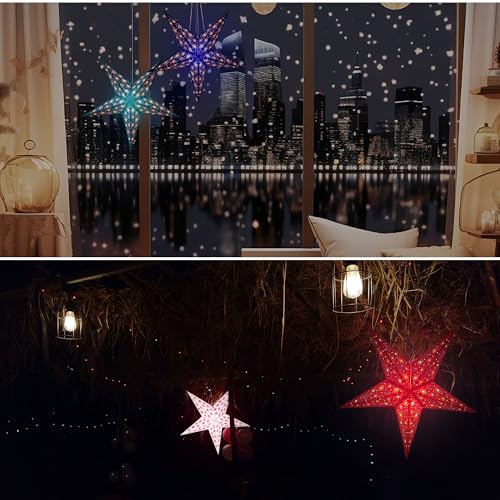 Image of GalaxyArts 24 Inch White Paper Star Lantern - 3D Hanging Decoration Lamp with Red Star Pattern, Handcrafted for Christmas, Parties, Weddings, Indoor /Outdoor Decor