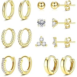 Pendientes Cortos Dorados MILACOLATO Oro Huggie Pendientes De Aro Para Las Mujeres 14k Chapado En Oro y Pendientes De Espárragos Set Hipoalergénico Tiny CZ Bola Pendientes De Cartílago Oro