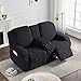 Ruaozz Loveseat Recliner Covers with Console, 4-Pieces Recliner Sofa Covers Stretch Jacquard Reclining Couch Covers with Pockets Furniture Protector with Elastic Straps Bottom (Black)