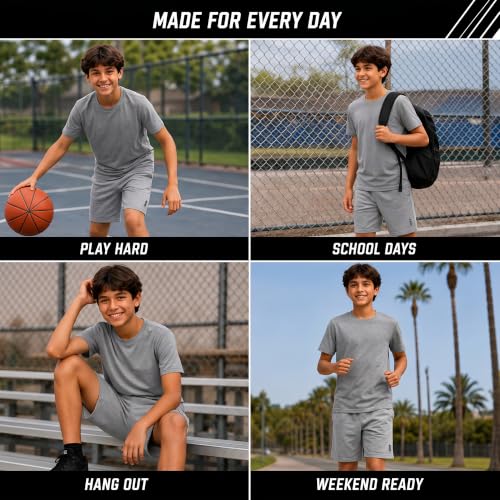 Image of AEROPOSTALE Boys Shorts Set 4 Piece Shirts & Mesh Basketball Shorts | Soft Breathable Fabric, Relaxed Fit, Quick-dry Mesh, Moves With Active Play, Layers Easily, Machine Washable