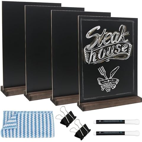Tabletop Chalkboard Sign with Base Stand 4 Pack 8.5 x 11inch Double Side Standing Menu Boards Food Signs for Party Buffet Wedding Bar and Restaurant Cover