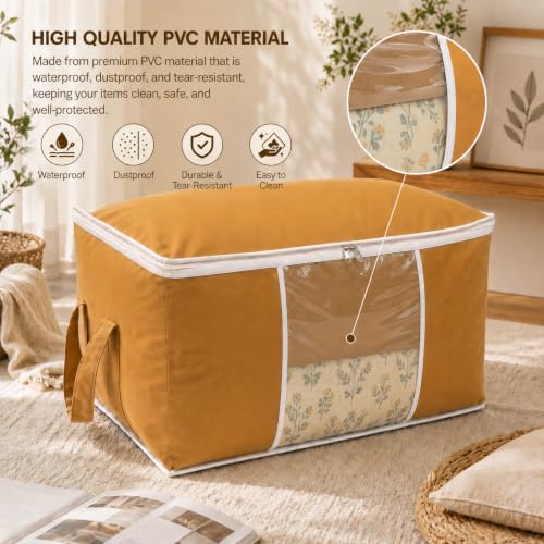 Image of Non-Woven Side Handle Underbed Storage Bags | Pack of 6 | Durable, Foldable Blanket, Comforter & Clothing Organizer | Dustproof, Moisture-Resistant Storage for Closets & Under Bed (Beige)