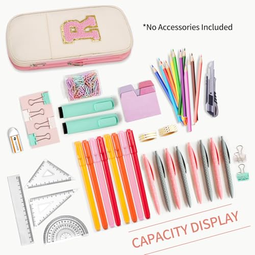 Image of Pencil Case,Personalized Pencil Pouch Cute Aesthetic College School Supplies,Large Storage High Capacity Pen Bag Holder Box Organizer Special Cases Gifts for Girls Teens - Beige+Pink,R