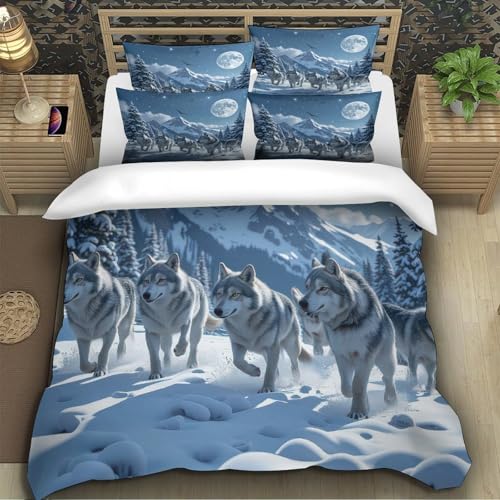 Linge de lit loup 3D de qualité supérieure en microfibre durable pour lit Super King - 5