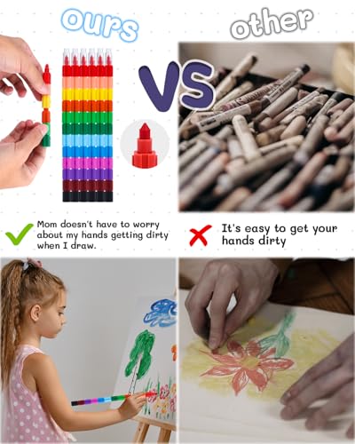 Friedwohl 12 Stück Stapelbare Wachsmalstifte, Kinder Malstifte Spielzeug, 12 Farben Baustein Buntstifte, Sicherheit und Ungiftig Regenbogen Stift, kinder Malerei Geschenk, ideal Kleine als mitgebsel