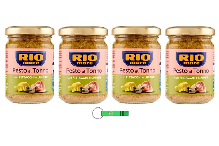 Rio Mare Pesto al Tonno con Pistacchi e Limone, 4 salsas de cocina con pistachos y limón, 130 g + llavero Beni Culinari
