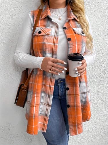 SweatyRocks Women's Plus Size Flannel Plaid Vest Lapel Neck Button Down Sleeveless Blazer Jacket4