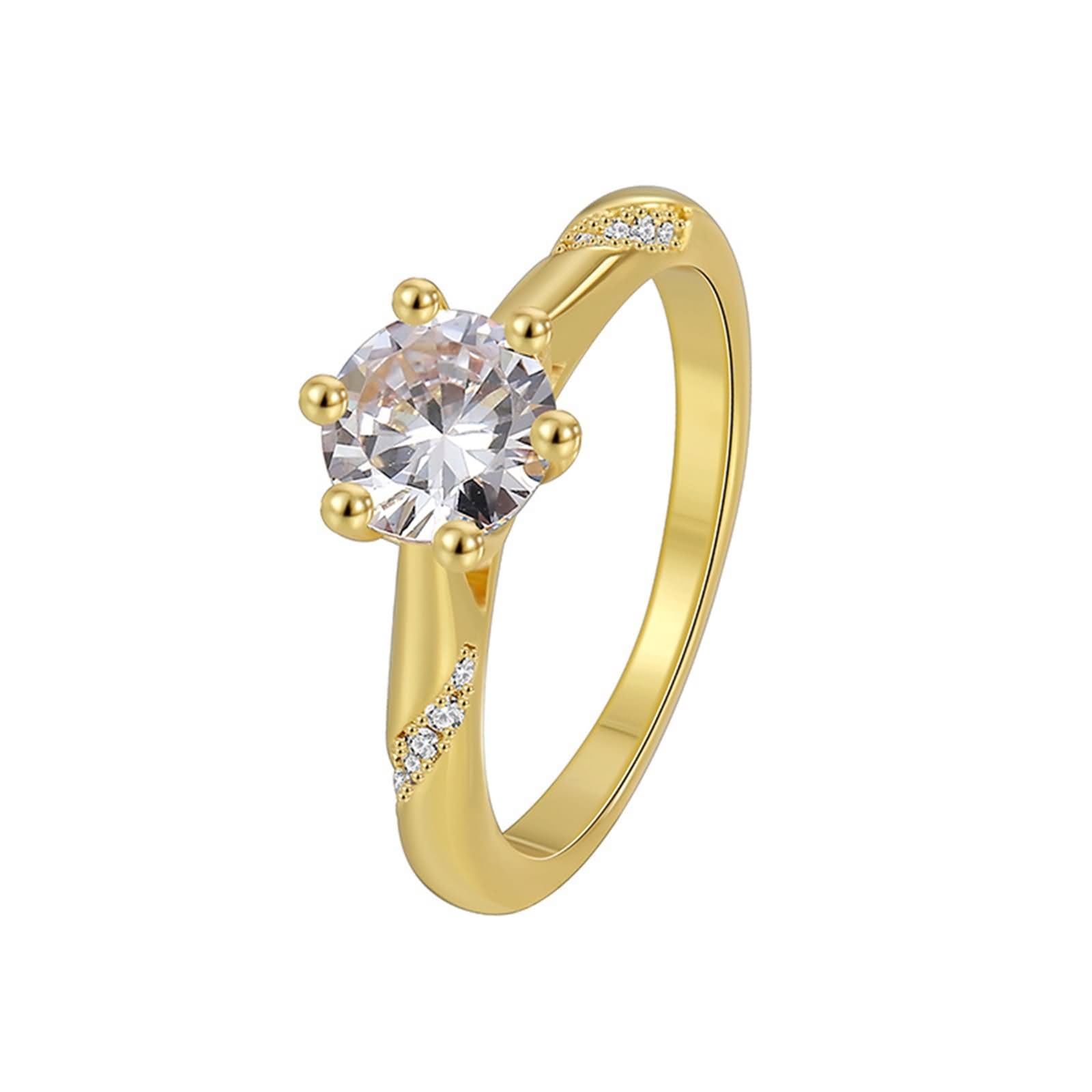 Beydodo Anillos de Compromiso Mujer Oro Amarillo 9 14 18Kilates con Simple Redondo con Moissanita, Anillos Oro Compromiso Mujer